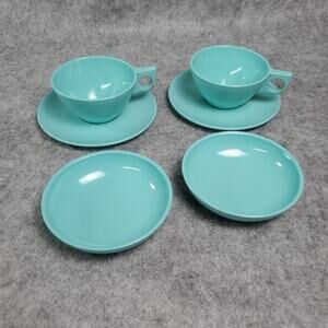 Westinghouse Melmac Newport Aqua Set of 2 Cups Saucers Fruit Bowl MCM Melamine
